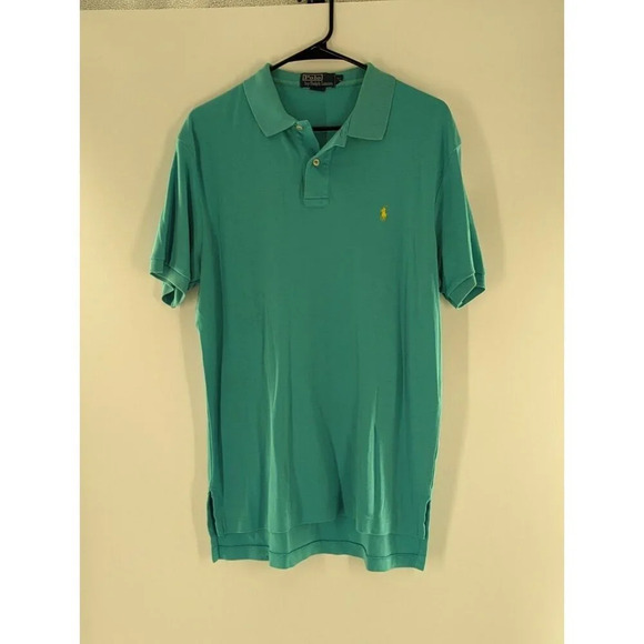 Polo Ralph Lauren Green Interlock Shirt Yellow Pony Medium Short Sleeve Polo - Picture 1 of 12